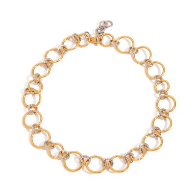 18K Gold Stainless Steel Necklace - Minimalist Interlocking Link Chain in Gold & Silver, 41+5cm Adjustable