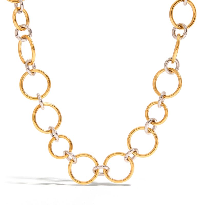 18K Gold Stainless Steel Necklace - Minimalist Interlocking Link Chain in Gold & Silver, 41+5cm Adjustable - Image 2