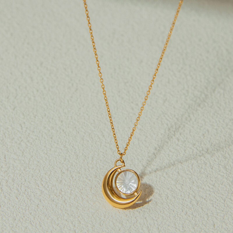 J&D Titanium Steel Fashion Necklace Moon Necklace Simple Minimalist 18K Gold Stainless Steel Pendant Necklace - Image 3