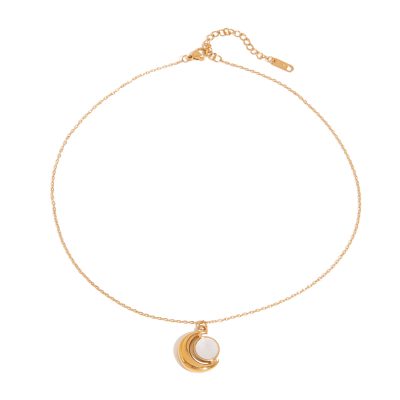 J&D Titanium Steel Fashion Necklace Moon Necklace Simple Minimalist 18K Gold Stainless Steel Pendant Necklace