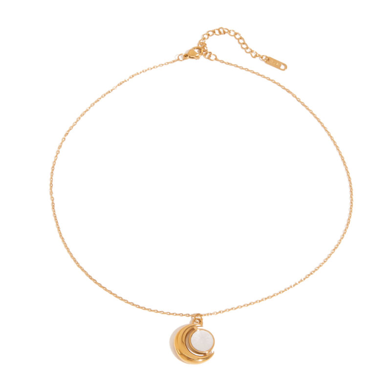 J&D Titanium Steel Fashion Necklace Moon Necklace Simple Minimalist 18K Gold Stainless Steel Pendant Necklace