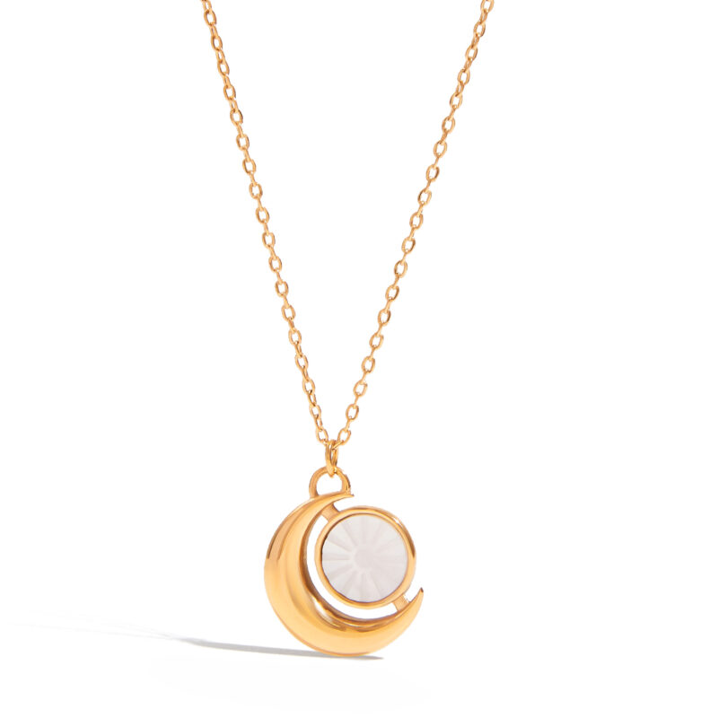 J&D Titanium Steel Fashion Necklace Moon Necklace Simple Minimalist 18K Gold Stainless Steel Pendant Necklace - Image 2