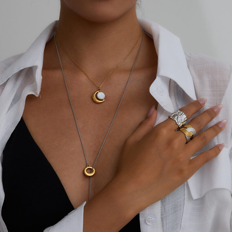 J&D Titanium Steel Fashion Necklace Moon Necklace Simple Minimalist 18K Gold Stainless Steel Pendant Necklace - Image 5