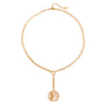 Classic 18K Gold Stainless Steel Shell Pendant Necklace - Round Sun Star Mother of Pearl Chain 51+5cm for Women