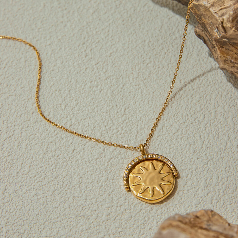 J&D Versatile Geometric Pendant Necklace Stainless Steel 18K Gold Plated Star and Moon Coin Fashion Necklace Necklace for Women - Image 2