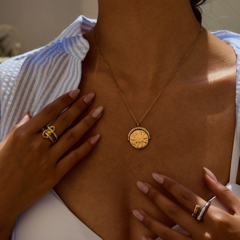 J&D Versatile Geometric Pendant Necklace Stainless Steel 18K Gold Plated Star and Moon Coin Fashion Necklace Necklace for Women - Image 4