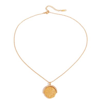J&D Versatile Geometric Pendant Necklace Stainless Steel 18K Gold Plated Star and Moon Coin Fashion Necklace Necklace for Women