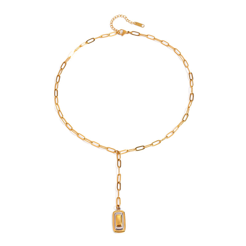 Youthway Unique Punk Stainless Steel Geometric Gold&Silver Rectangle Pendant Chain Necklace For Unisex Waterproof Jewelry Party