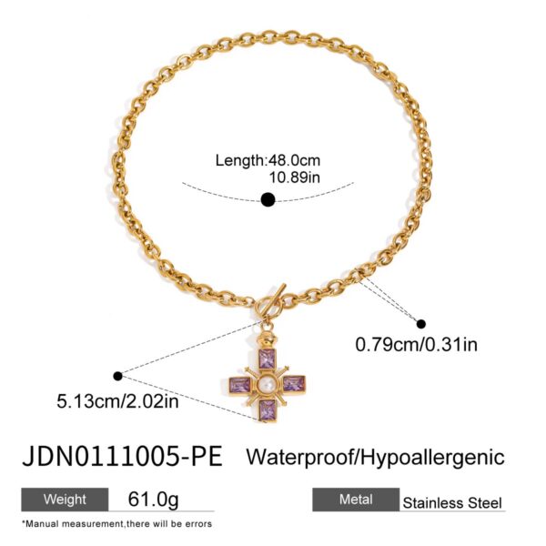 Vintage Women's 18K Gold Stainless Steel Purple Zircon Cross Pendant OT Necklace 48cm - Image 7