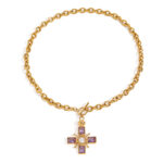 Vintage Women's 18K Gold Stainless Steel Purple Zircon Cross Pendant OT Necklace 48cm
