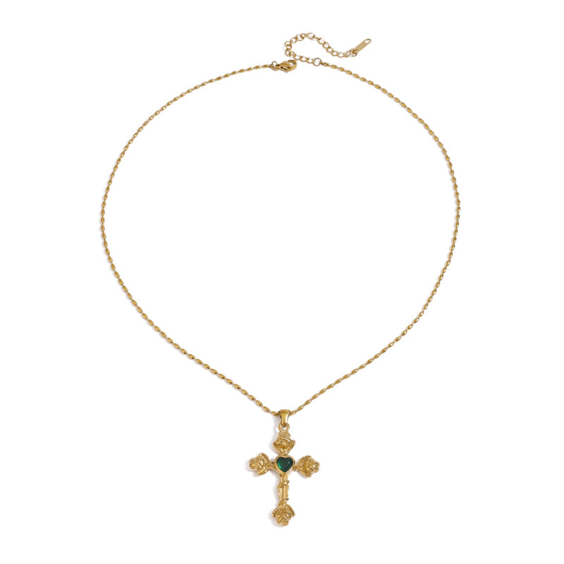 Youthway Unique Design Gold Plated Stainless Steel Rose Cross Heart-shape Rhinestone Pendant Necklace Anti Allergic Jewelry 2025