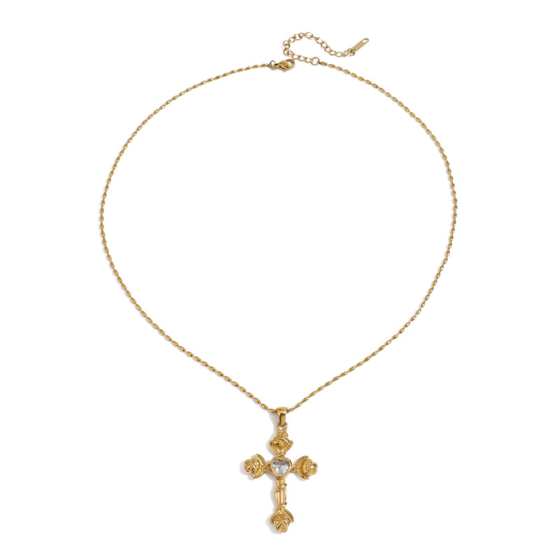 Youthway Unique Design Gold Plated Stainless Steel Rose Cross Heart-shape Rhinestone Pendant Necklace Anti Allergic Jewelry 2025