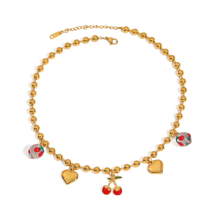 Youthway Love Heart Fruit Charm Stainless Steel Pendant Necklace For Ladies & Girls Waterproof Summer Cute Trendy Jewelry