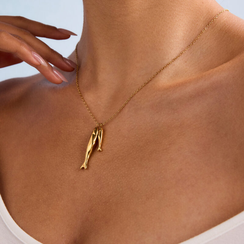 18K Gold Stainless Steel Double Fish Pendant Necklace - 55+5cm Adjustable Beach Jewelry for Women - Image 4