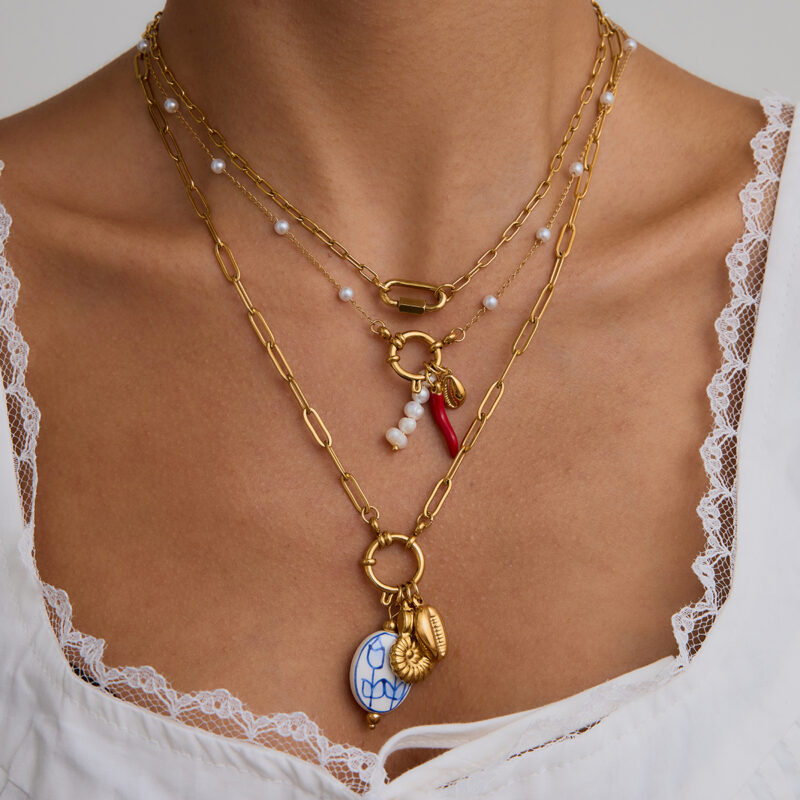 J&D 18k Gold Plate Stainless Steel Chain Classic Simple Paper Clip Oval Buckle Lock Function Necklace - Image 5