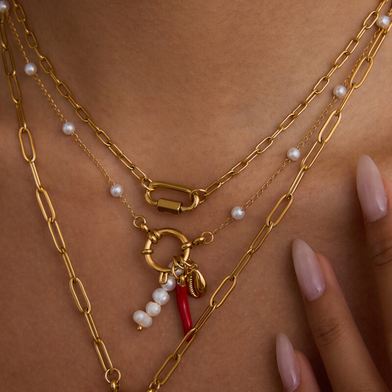J&D 18k Gold Plate Stainless Steel Chain Classic Simple Paper Clip Oval Buckle Lock Function Necklace - Image 4