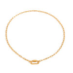 J&D 18k Gold Plate Stainless Steel Chain Classic Simple Paper Clip Oval Buckle Lock Function Necklace