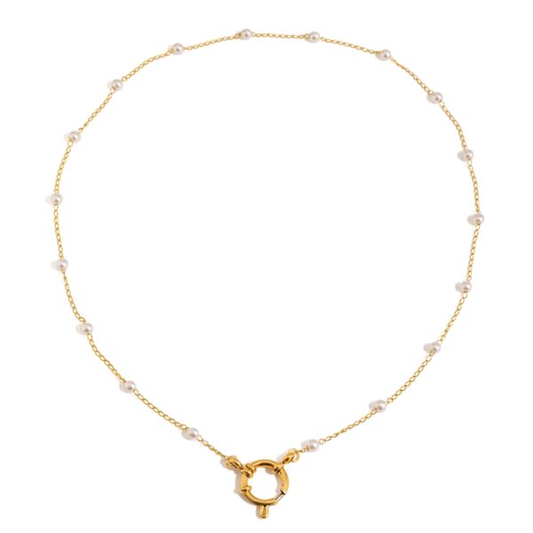 Women's Classic 18K Gold Stainless Steel + Acrylic Pearl Beaded Chain Lobster Clasp Necklace 45CM