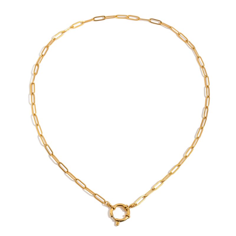 Women's Classic 18K Gold Stainless Steel Paperclip Chain Lobster Clasp Necklace 50CM