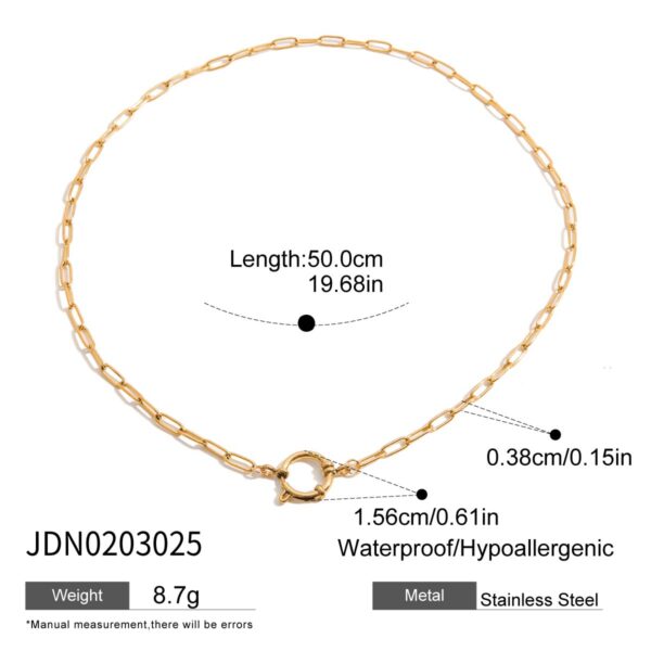 Women's Classic 18K Gold Stainless Steel Paperclip Chain Round Sailor Clasp Necklace