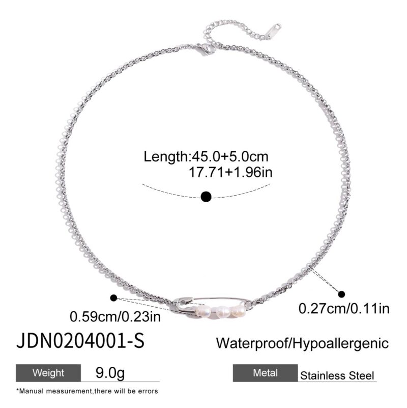 Stainless Steel Paperclip Necklace with Three Freshwater Pearls - Image 5