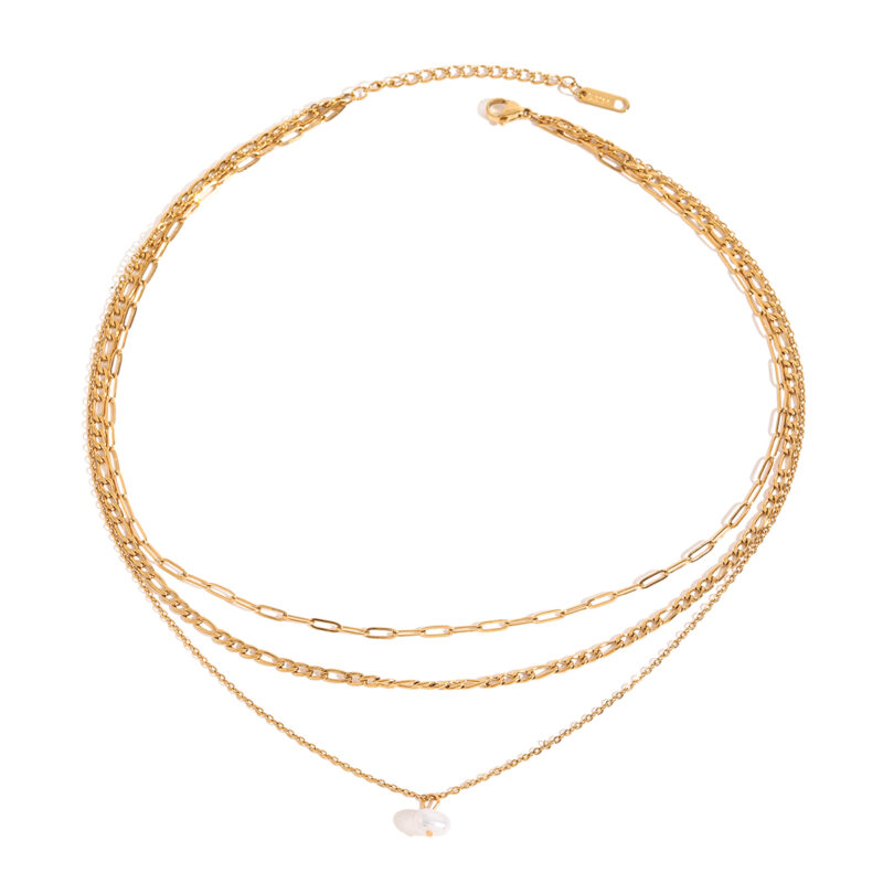 Youthway Natural Pearl Pendant Multi-Layers Necklace Stainless Steel Waterproof 18K PVD Plated Jewelry Accessories Gift