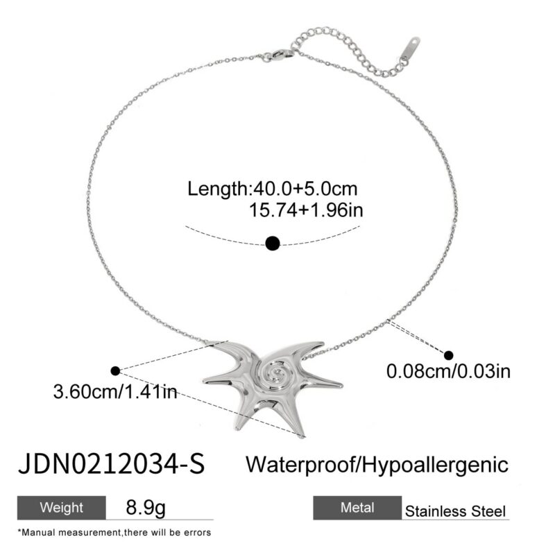 J&D Niche Stainless Steel Starfish Spiral Pendant Necklace Irregular Fine Jewelry with Durable Steel Color - Image 7
