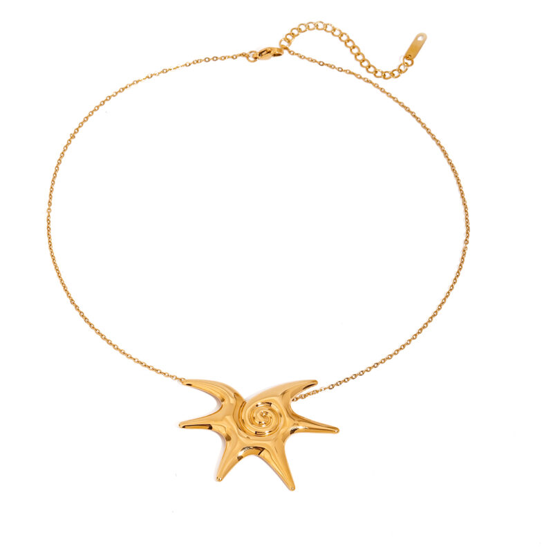J&D Classic Stainless Steel Starfish Spiral Pendant Necklace 18K Gold Plated for Anniversary Gifts