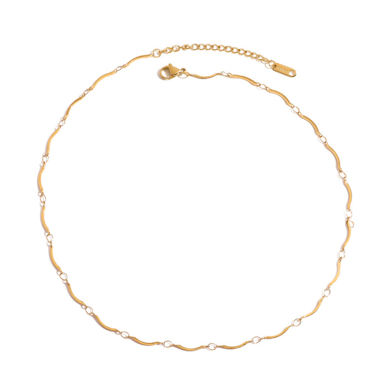 J&DModern 18K Gold Plated Stainless Steel Semi-circula Handmade Chain Necklace Durable Fashion Jewelry Everyday Wear