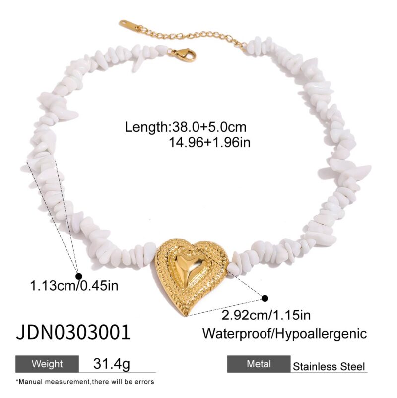 J&D Women 18K Gold Plated Stainless Steel Hammered Heart Necklace with Stone Dainty Jewelry Delicate Pendant Trendy Gift for Her - Image 6