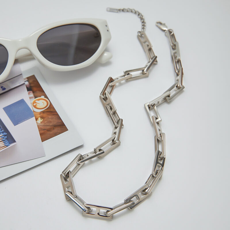 Hip-Hop Titanium Steel Square Lock Chain Set - Unisex Necklace & Bracelet, Streetwear Jewelry (Gold) - Image 3