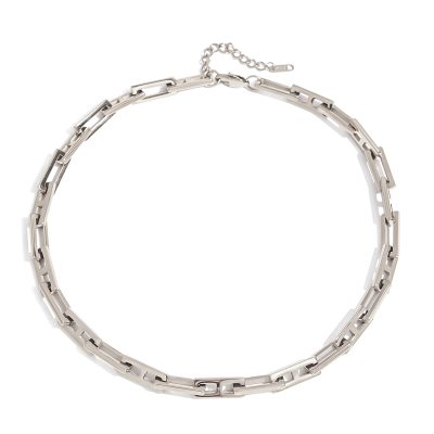 Hip-Hop Titanium Steel Square Lock Chain Set - Unisex Necklace & Bracelet, Streetwear Jewelry (Gold)
