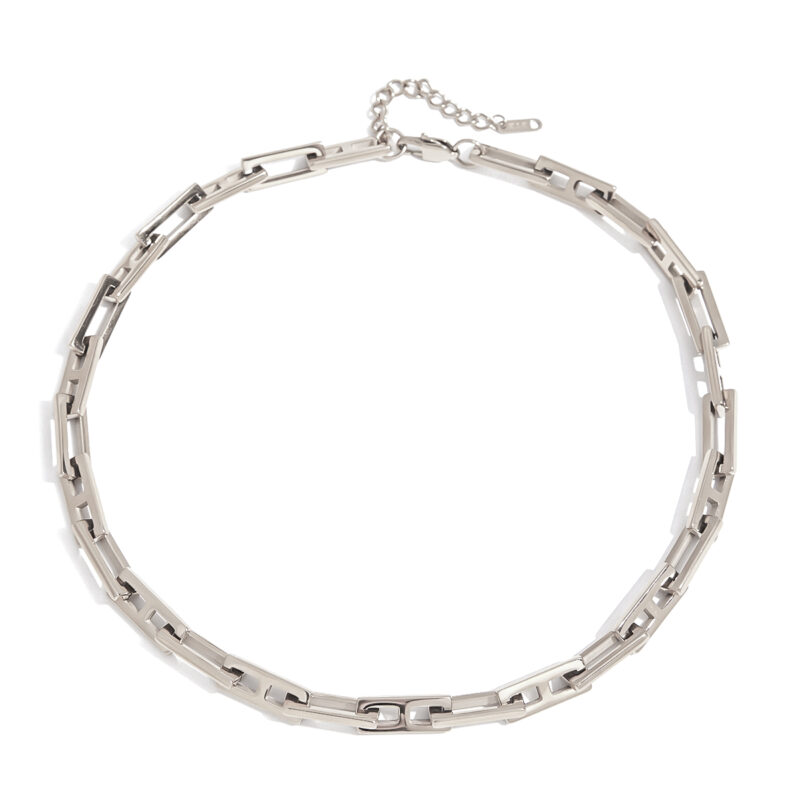 Hip-Hop Titanium Steel Square Lock Chain Set - Unisex Necklace & Bracelet, Streetwear Jewelry (Gold)