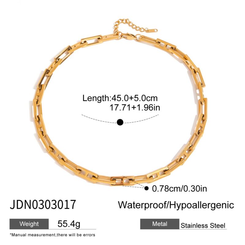 Hip-Hop Titanium Steel Square Lock Chain Set - Unisex Necklace & Bracelet Streetwear Jewelry (Gold) - Image 5