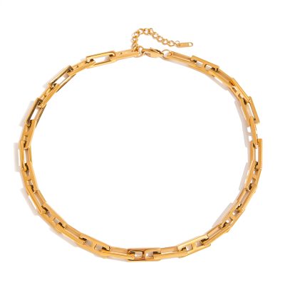 Hip-Hop Titanium Steel Square Lock Chain Set - Unisex Necklace & Bracelet Streetwear Jewelry (Gold)