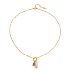 J&D 18K Gold Stainless Steel Tarnish Free Colored Glass Freshwater Pearl Zircon Pendant Birthstone Necklace