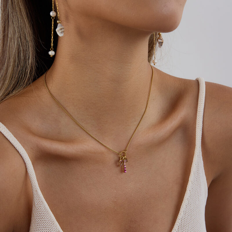18K Gold Plated Stainless Steel Zircon Necklace - Hollow Pink Heart Pendant Romantic Jewelry 40+5cm - Image 5