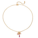 18K Gold Plated Stainless Steel Zircon Necklace - Hollow Pink Heart Pendant Romantic Jewelry 40+5cm
