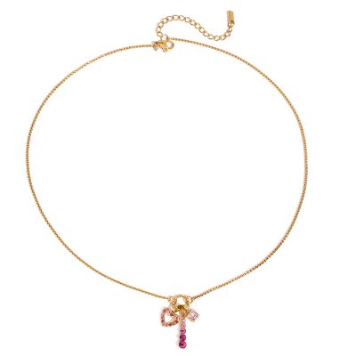 18K Gold Plated Stainless Steel Zircon Necklace - Hollow Pink Heart Pendant Romantic Jewelry 40+5cm