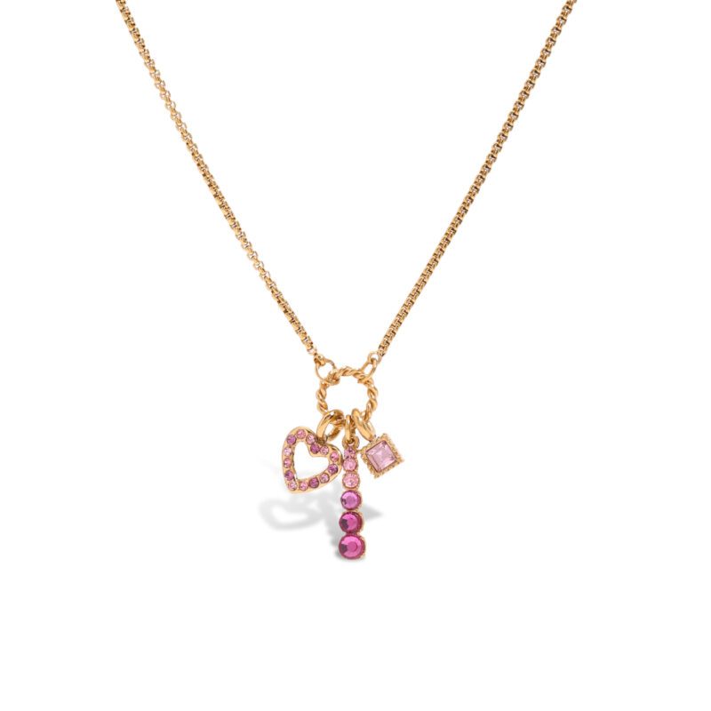 18K Gold Plated Stainless Steel Zircon Necklace - Hollow Pink Heart Pendant Romantic Jewelry 40+5cm - Image 2