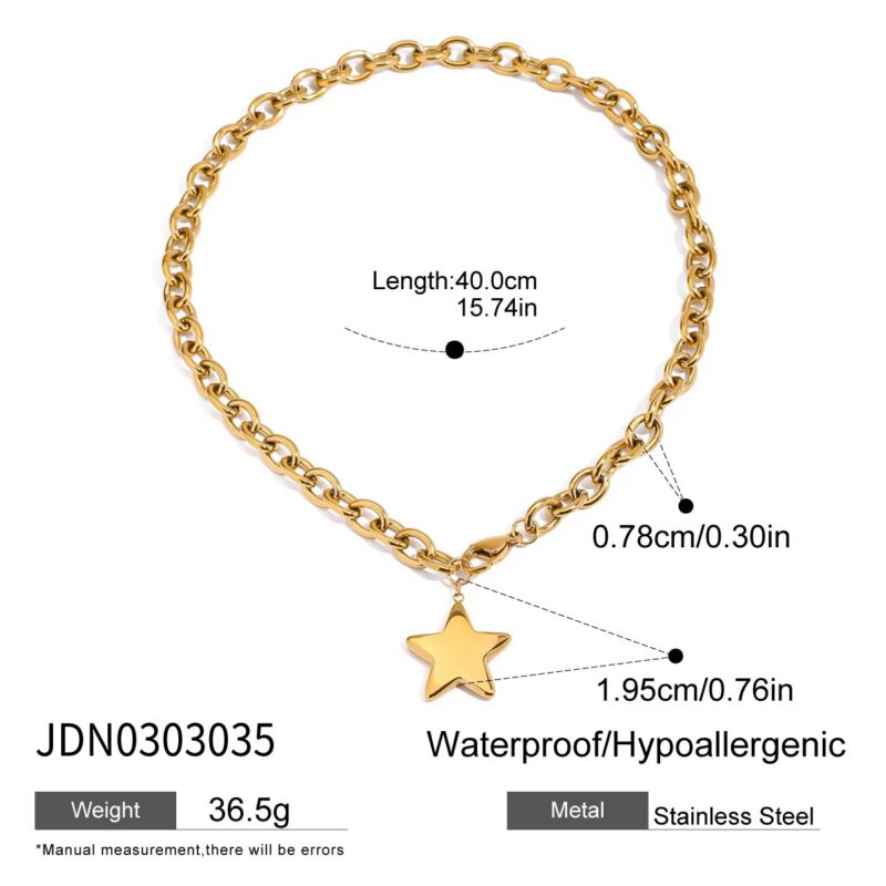 18K Gold Stainless Steel Necklace - Minimalist Polished Star Pendant, 40cm Simple Chain Jewelry for Women - Image 5