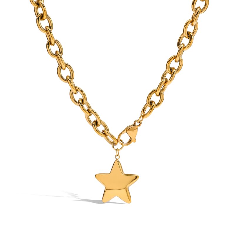 18K Gold Stainless Steel Necklace - Minimalist Polished Star Pendant, 40cm Simple Chain Jewelry for Women - Image 2