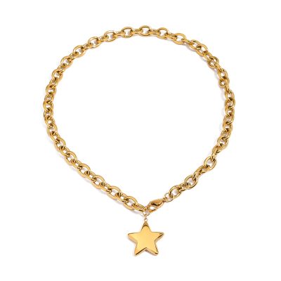18K Gold Stainless Steel Necklace - Minimalist Polished Star Pendant, 40cm Simple Chain Jewelry for Women