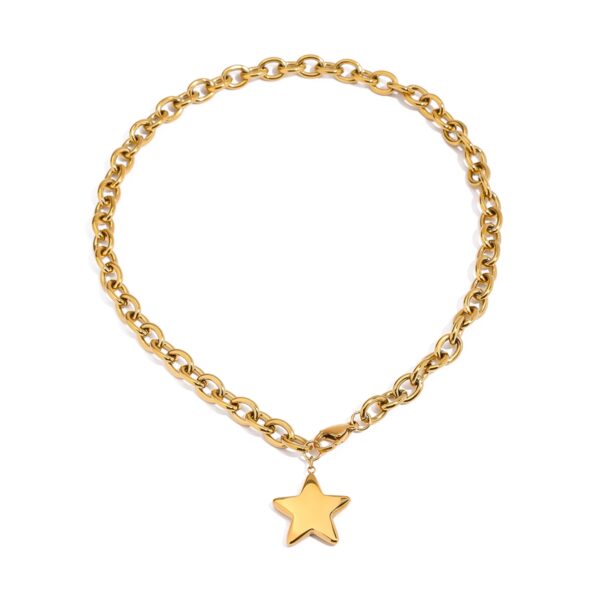 18K Gold Stainless Steel Necklace - Minimalist Polished Star Pendant, 40cm Simple Chain Jewelry for Women