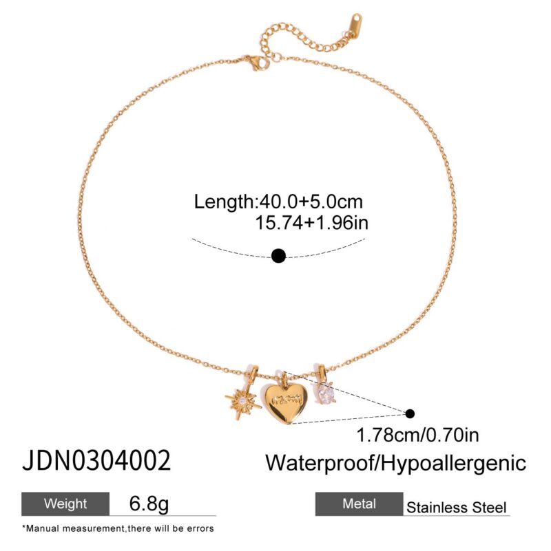 J&D 18K PVD Gold Plate Stainless Steel Necklace Love MOM White Zircon Star Heart Pendant Necklace - Image 6