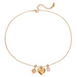 J&D 18K PVD Gold Plate Stainless Steel Necklace Love MOM White Zircon Star Heart Pendant Necklace
