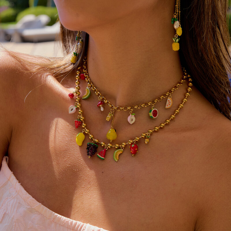 Sweet Romantic Women's 18K Gold Glass & Painted Fruit Pendant Necklace - Image 6
