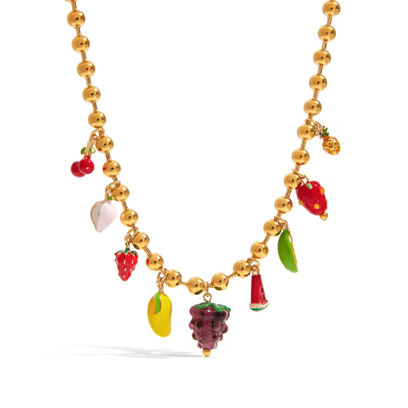Sweet Romantic Women's 18K Gold Painted Glass Fruit Pendant Necklace - Image 2