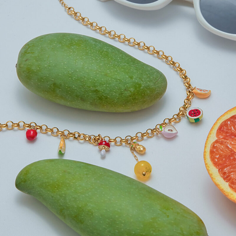 Sweet Romantic Women's 18K Gold Glass & Painted Fruit Pendant Necklace - Image 3