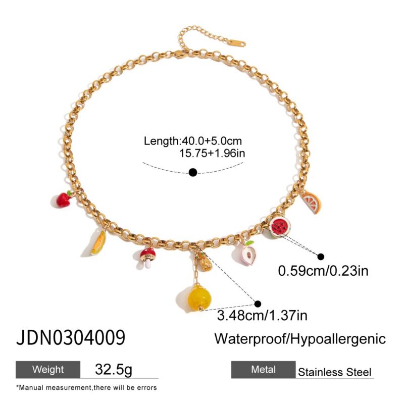 Sweet Romantic Women's 18K Gold Glass & Painted Fruit Pendant Necklace - Image 5